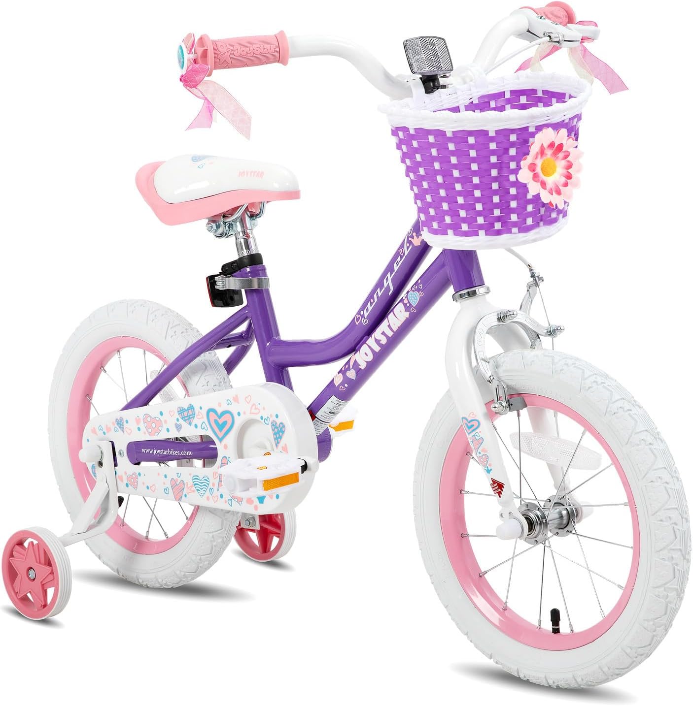 JOYSTAR Angel Girls Bike for Toddlers and Kids Ages 2-13 Years Old, 12 14 16 18 20 Inch Kids Bike with Training Wheels &amp; Basket, 20 24 Inch Girls Bicycle with Handbrake &amp; Kickstand