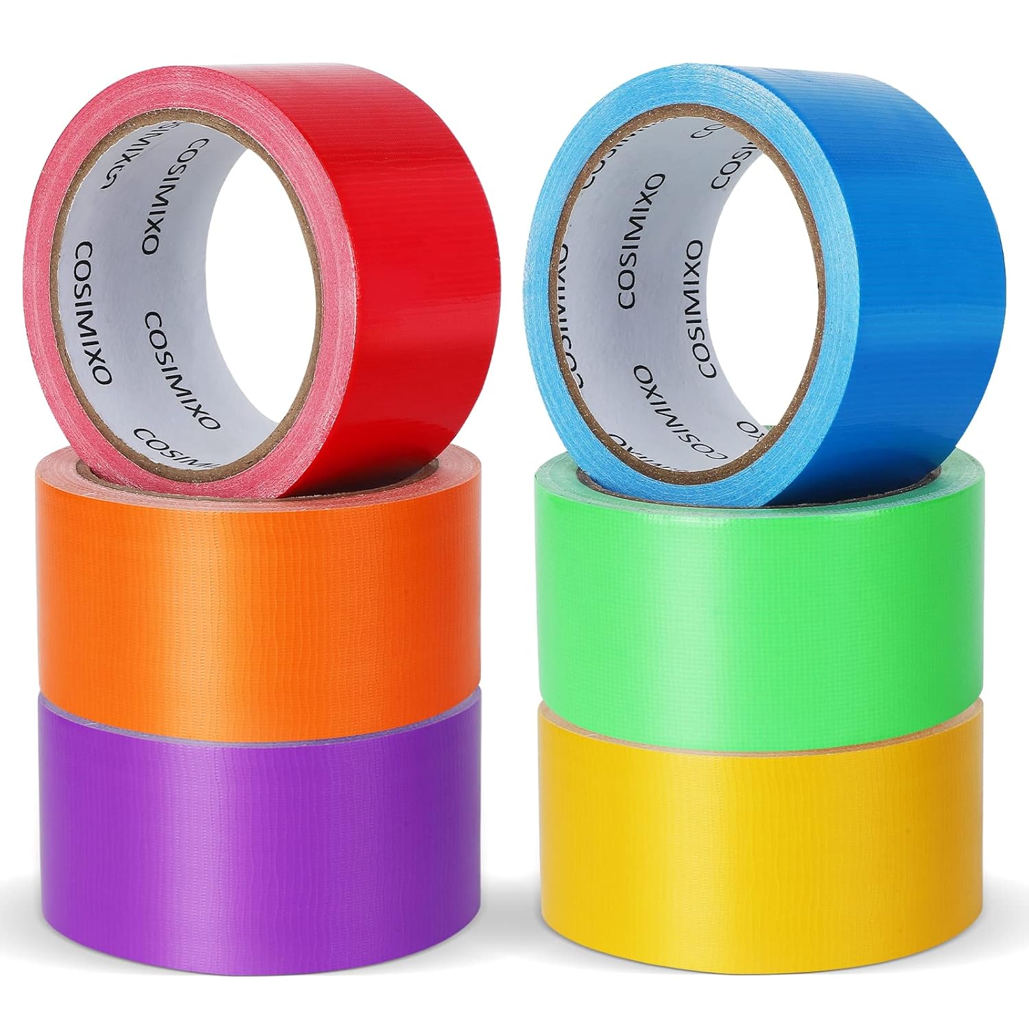 COSIMIXO 6-Pack Rainbow Colored Duct Tape 15 Yards x 2 Inch Heavy Duty, No Residue, Tear by Hand &amp; Waterproof,Great for Packaging, Arts &amp; Crafts, Color-Coding, and DIY Projects