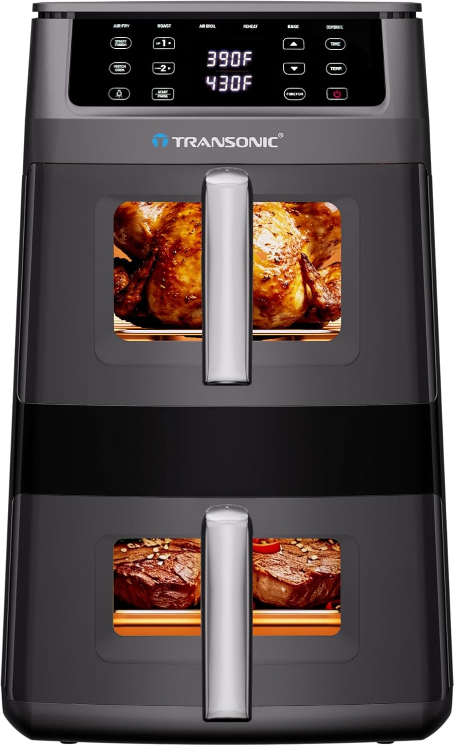 11QT Air Fryer Dual Large Basket Design (Deep Top &amp; Long Bottom) for Whole Chicken &amp; Ribs,430°F High-Heat Broil, 360° Rapid Circulation, 6 in 1 Preset Function, Family Meals, PFAS Free Nonstic