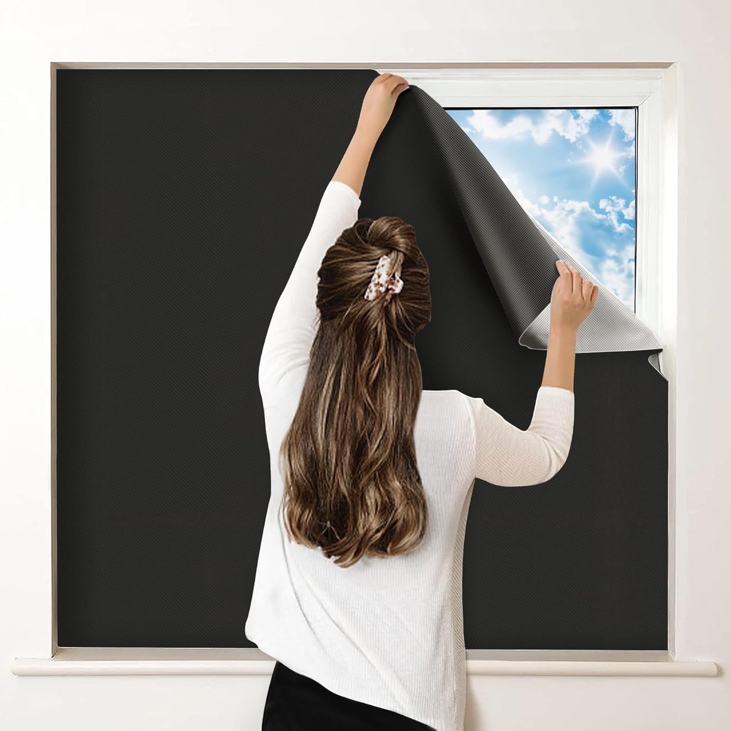 100% Blackout Curtains for Bedroom, Portable DIY Window Blinds, No Drill Window Shades &amp; Blackout Blinds with Stickers &amp; Tabs for Travel, Dorm Room, Media Room (118" x 57")