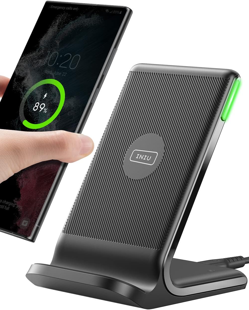 INIU Wireless Charger, 15W Fast Wireless Charging Station with Sleep-Friendly Adaptive Light Compatible with iPhone 17 16 15 14 13 12 Pro Max Samsung Galaxy S25 S24 S23 Note 20 Google etc