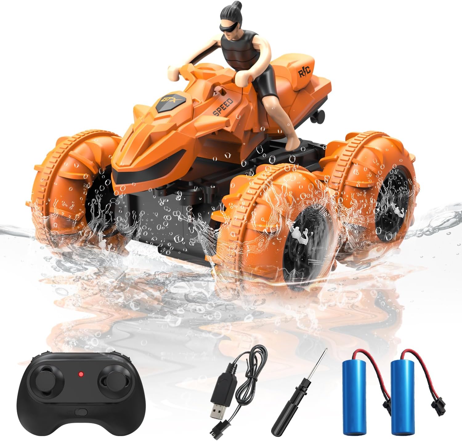LMRC Remote Control Car, Fast Amphibious RC Cars, All Terrain Off-Road RC Truck, 2.4Ghz Waterproof Cyber Truck Pool Water Toys, Gifts for Birthday Christmas(Orange)