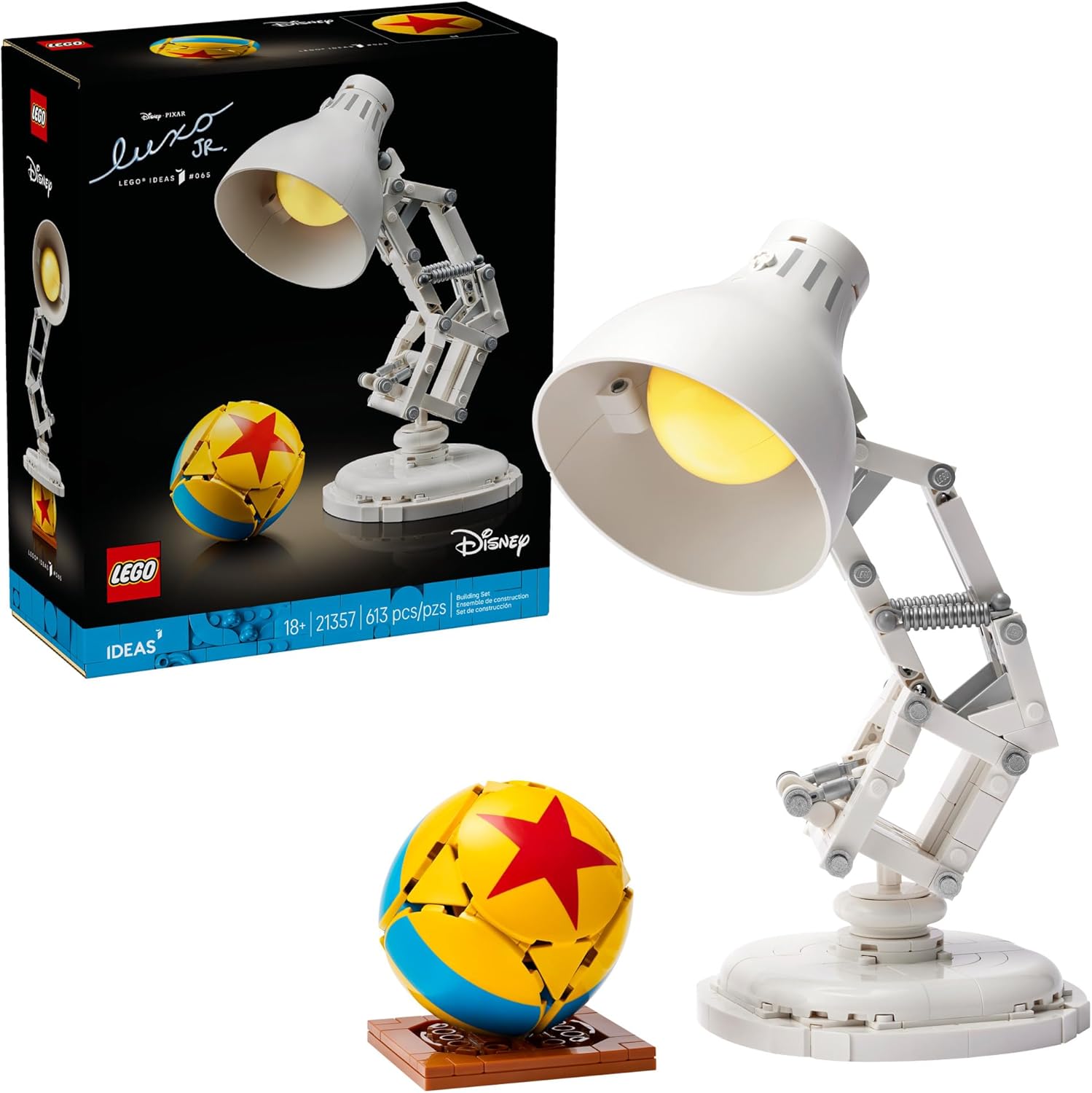 LEGO Ideas Disney Pixar Luxo Jr. - Room Decor and Building Set for Adults - Office and Desk Decor for Women and Men, Ages 18+ - Brick-Built Lamp DIY Kit - Collectible Gift Idea for Movie Fans - 21357