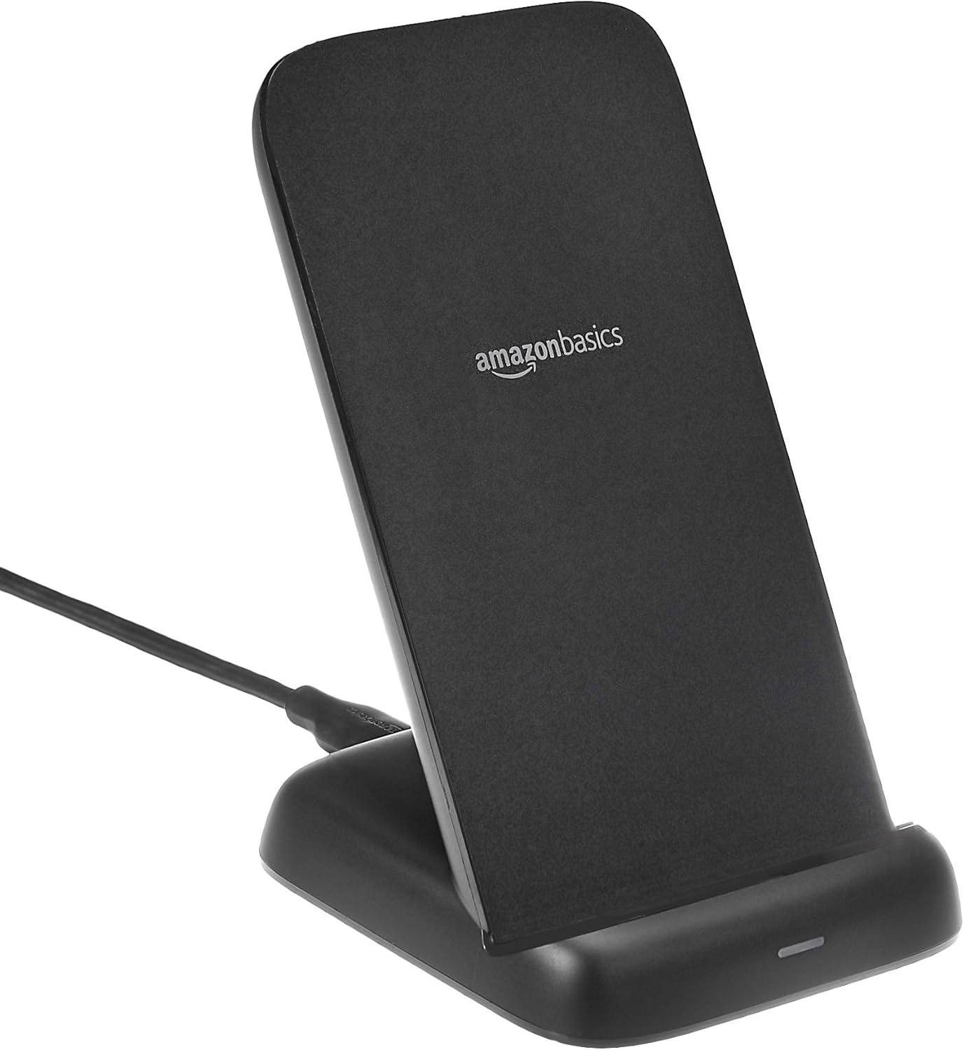 Amazon Basics 10W Qi Certified Wireless Charging Stand for Phone 16\/15\/14\/13\/12\/11\/X, Samsung, and More, with USB Cable, Black (No AC Adapter)