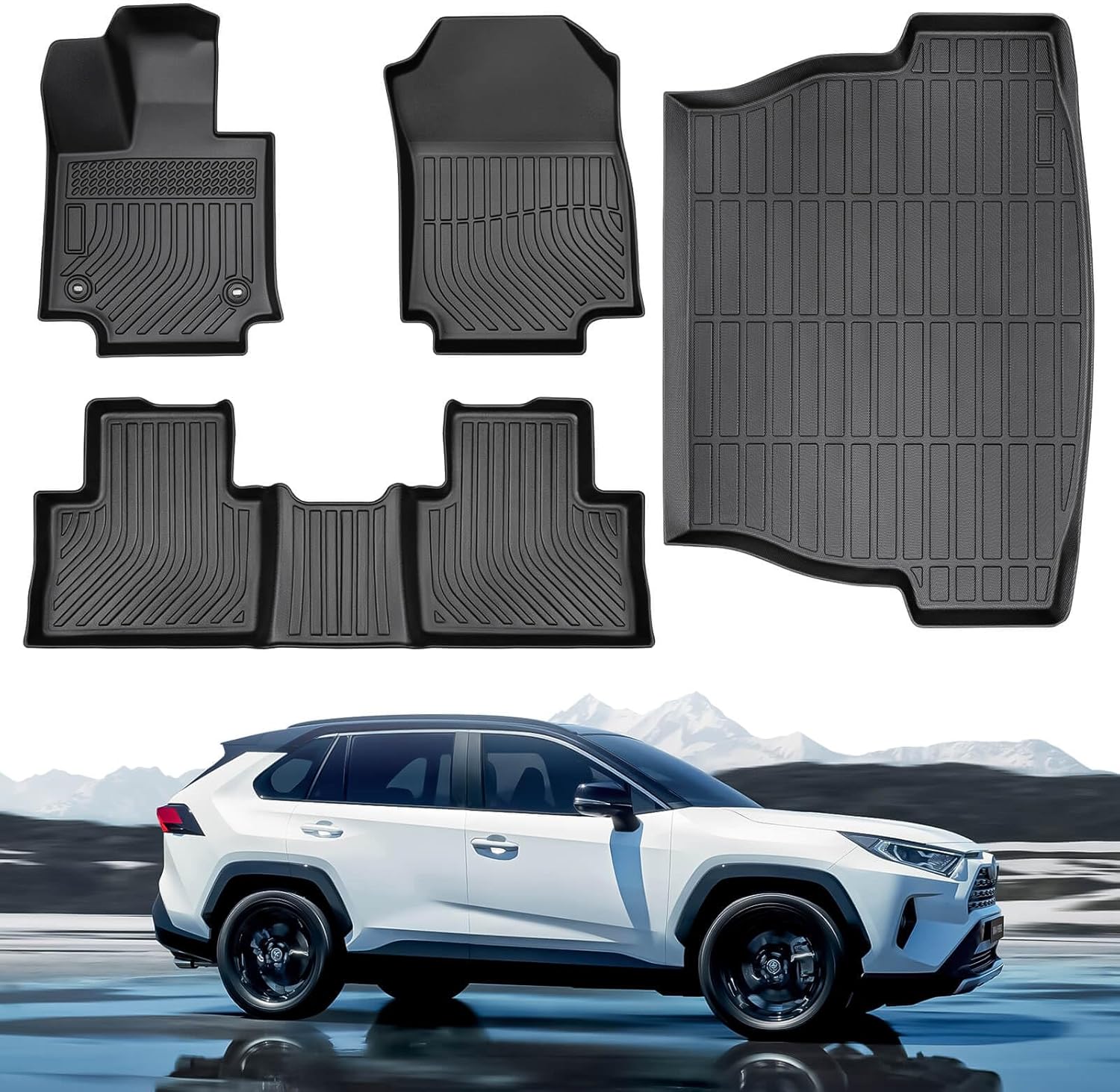 Floor Mats Custom Fit for Toyota Rav4 2025 2024 2023 2022 2021 2020 2019 (Not for Hybrid or Prime), All Weather Heavy Duty Waterproof Automotive Floor Mats for Car Liner, Black Interior Accessories