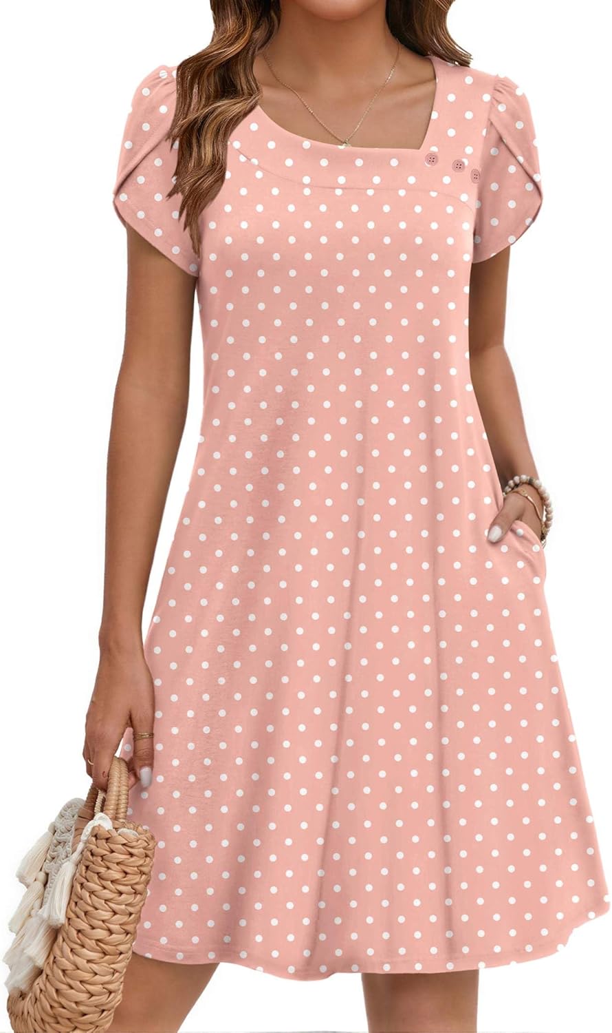 Zeagoo Summer Dresses for Women 2026 Sundress Short Petal Sleeve Dress with Pockets Floral Dresses for Casual
