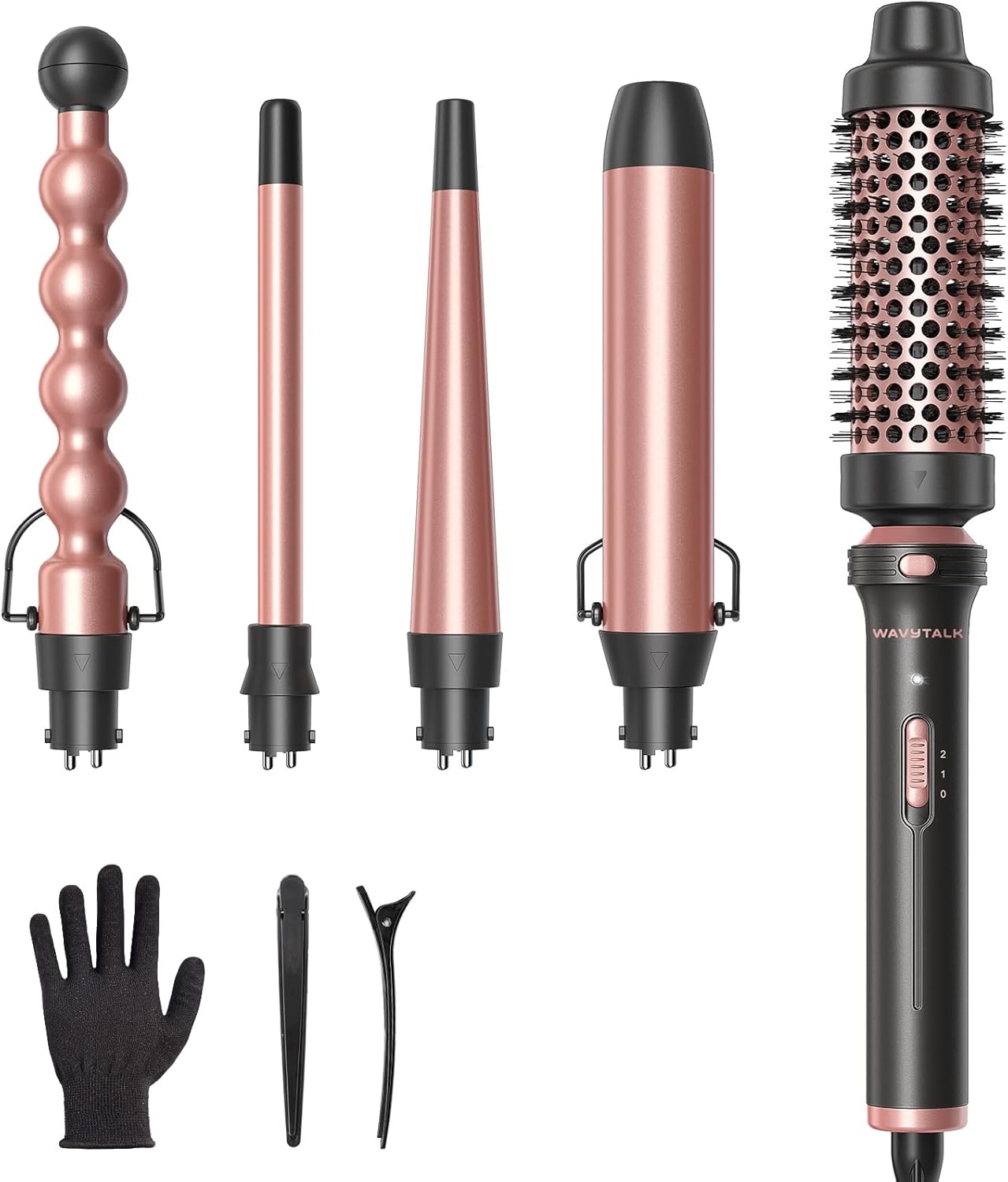 Wavytalk 5 in 1 Curling Wand Set, Multi Curl, Curling Wand Set with Thermal Brush and 4 Interchangeable Ceramic Curling Wand(0.5\u201D-1.25\u201D), Instant Heat Up Wand Curling Iron