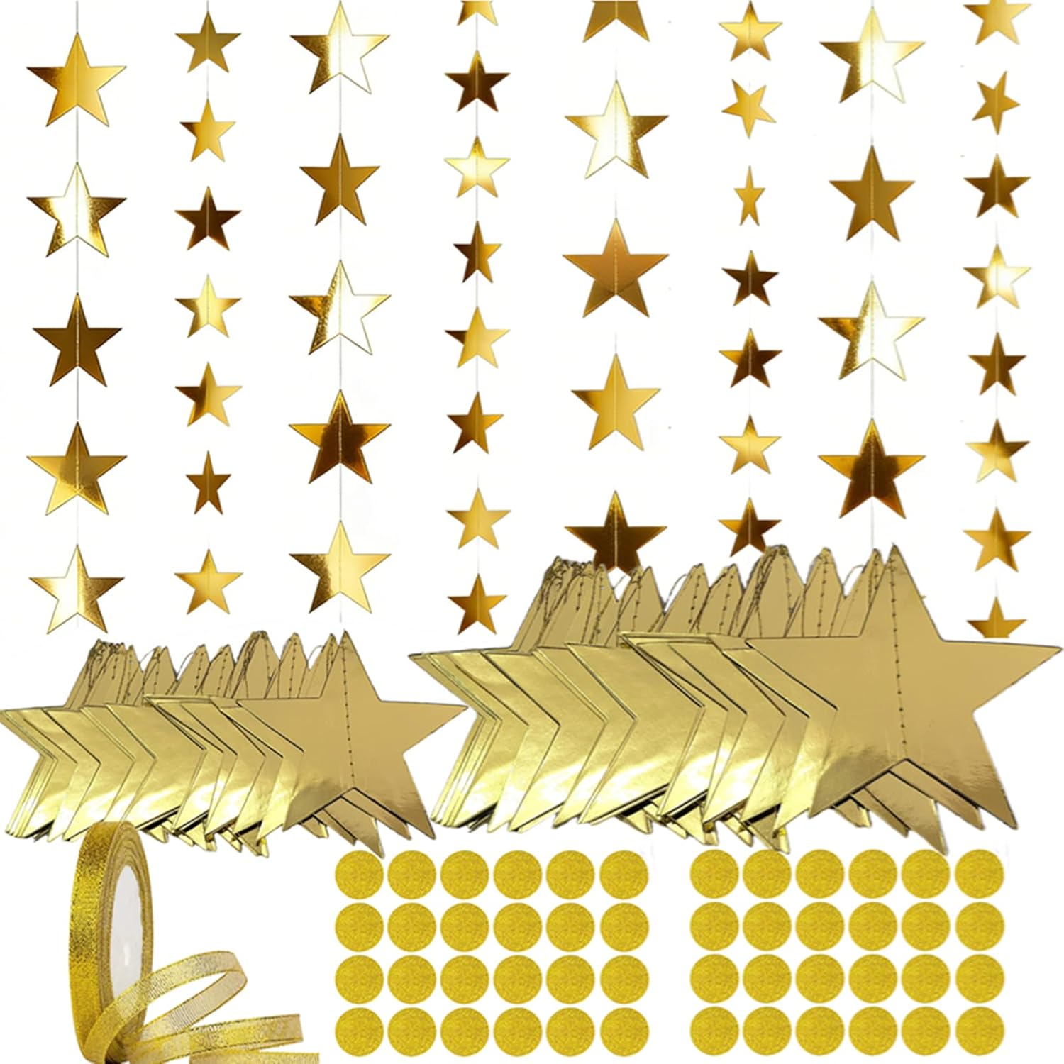 Gold Glitter Star Garland Banner, 130Ft Reusable Hanging Twinkle Backdrop Decorations for Happy Birthday Wedding Christmas Party Valentines Day Graduation Classroom Decor Baby Shower Streamer Supplies