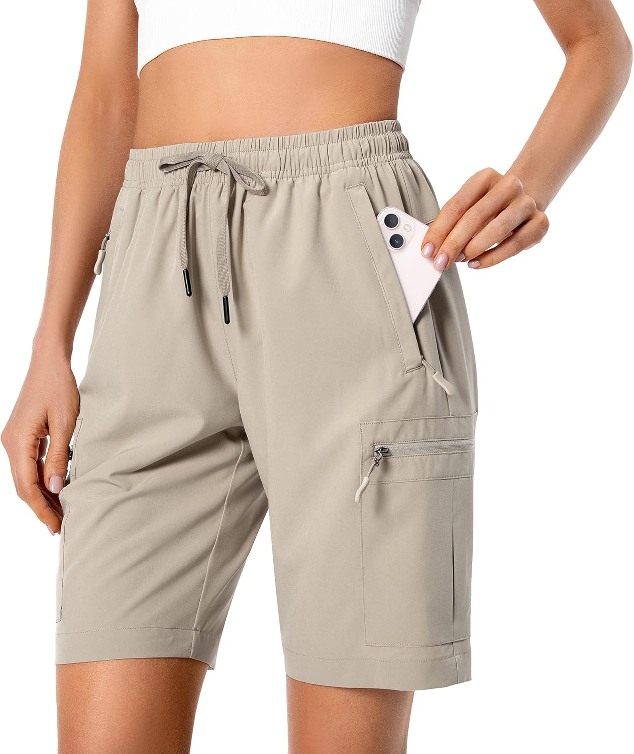 Hugut Women's Lightweight Hiking Cargo Shorts Quick Dry Athletic Shorts Camping Travel Golf Zipper Pockets Water Resistant