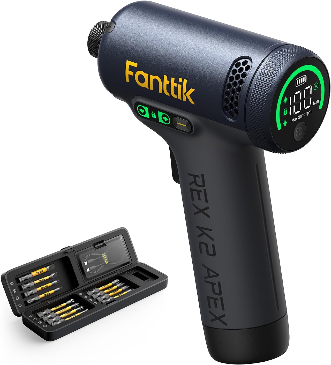 Fanttik REX K2 APEX Impact Driver, Brushless Impact Driver, 1\/4'' Hex, Max. 100 N·m Torque, Max. 3000 RPM, 3000mAh Rechargeable Battery, Tool Kit for Cabinet Assembly, Woodworking DIY Project