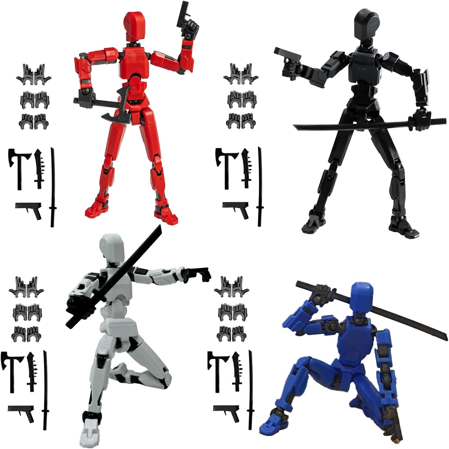 (Assembly Completed) 4 Packs Dummy13 Action Figure Set, 3D Printed ActionFigure Toy Gifts for Kids, Dummy 13,Robot 13 Action Figure Full Body Mechanical Doll Christmas Birthday Gift for Boys Girls