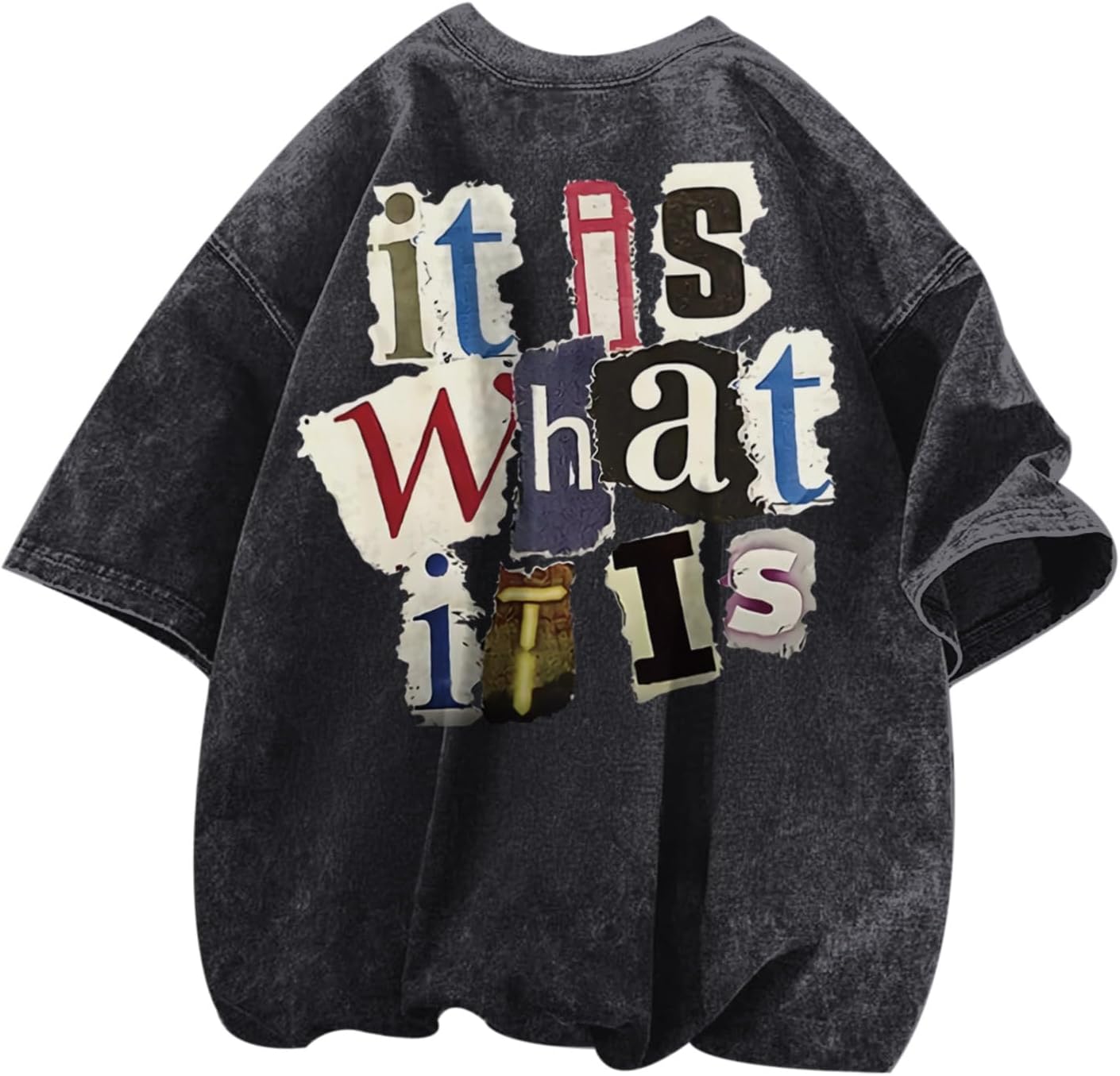 Zoemghc Men's Graphic Tees Funny Letter Print Vintage Oversize T Shirts Acid Wash Shirt Streetwear Rapper Casual Tee Top