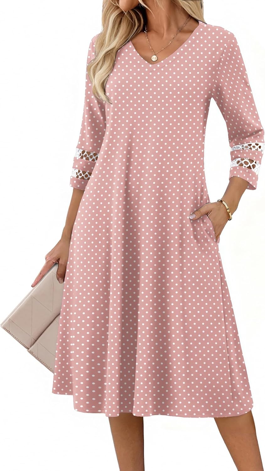Zeagoo Women Casual Dress 3\/4 Sleeve Casual Loose Midi Dress