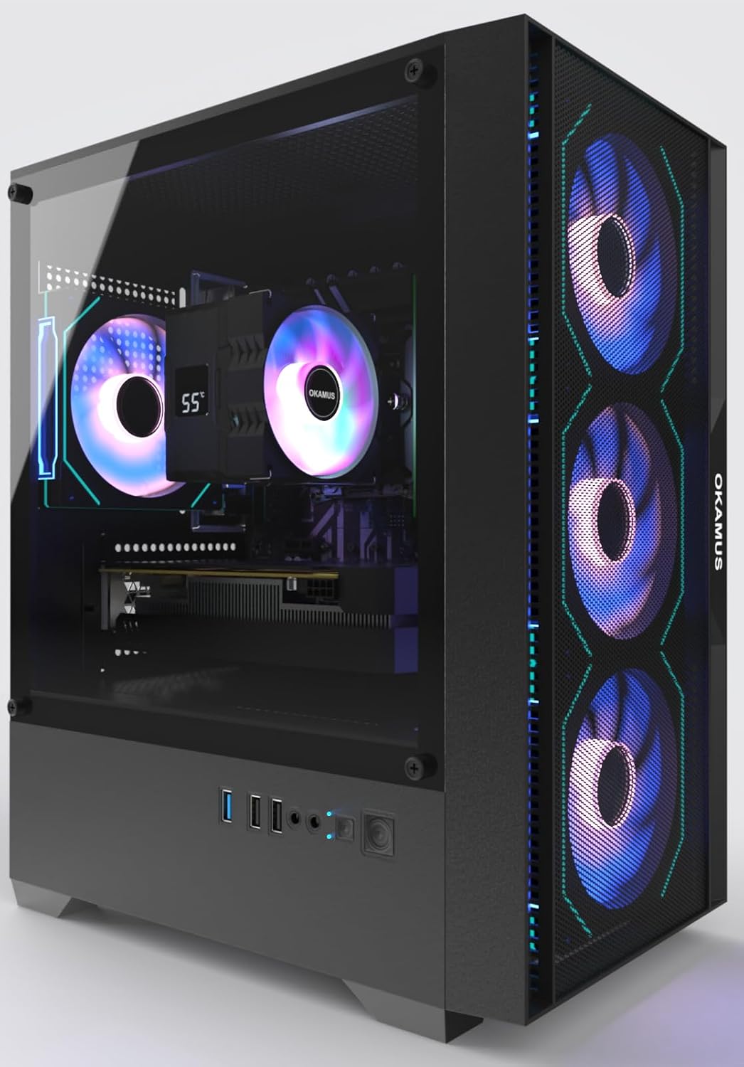 OKAMUS Gaming PC, i7 CPU, GTX 1660 Super 6GB DDR6 Graphics Card, 512 GB M.2, 16 GB RAM Pre-Built Computer, ARGB Fans x 4, Win 11 Home，WiFi 6 + BT 5.3, 550W PSU (GTX 1660S+512GB+16GB)