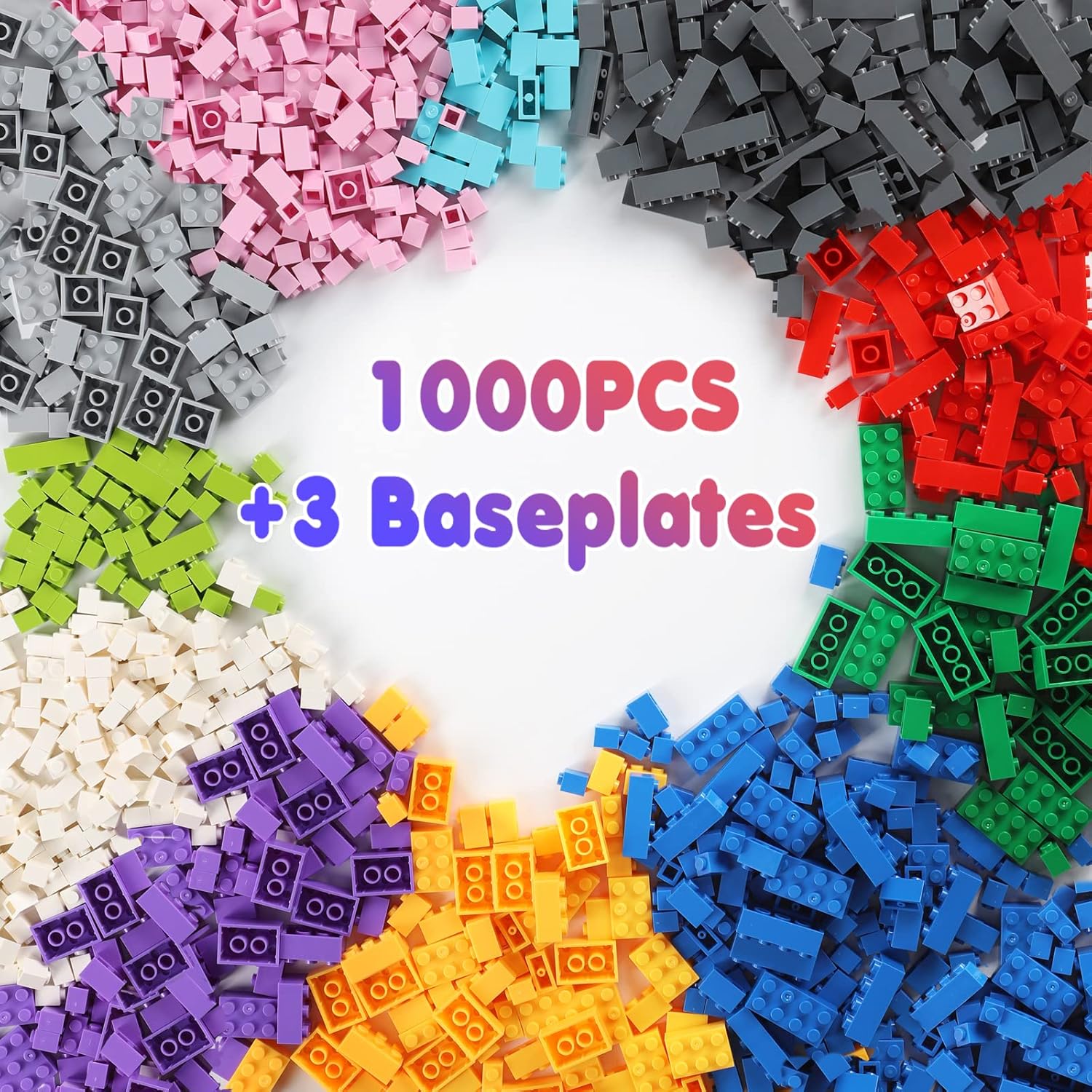 Building Blocks 1000 Pieces Classic Building Bricks Compatible with All Major Brands with 3 Baseplates Preschool Learning Educational Toy Present for Boys Girls Kids 6 7 8 9 10 11 12 Years Old