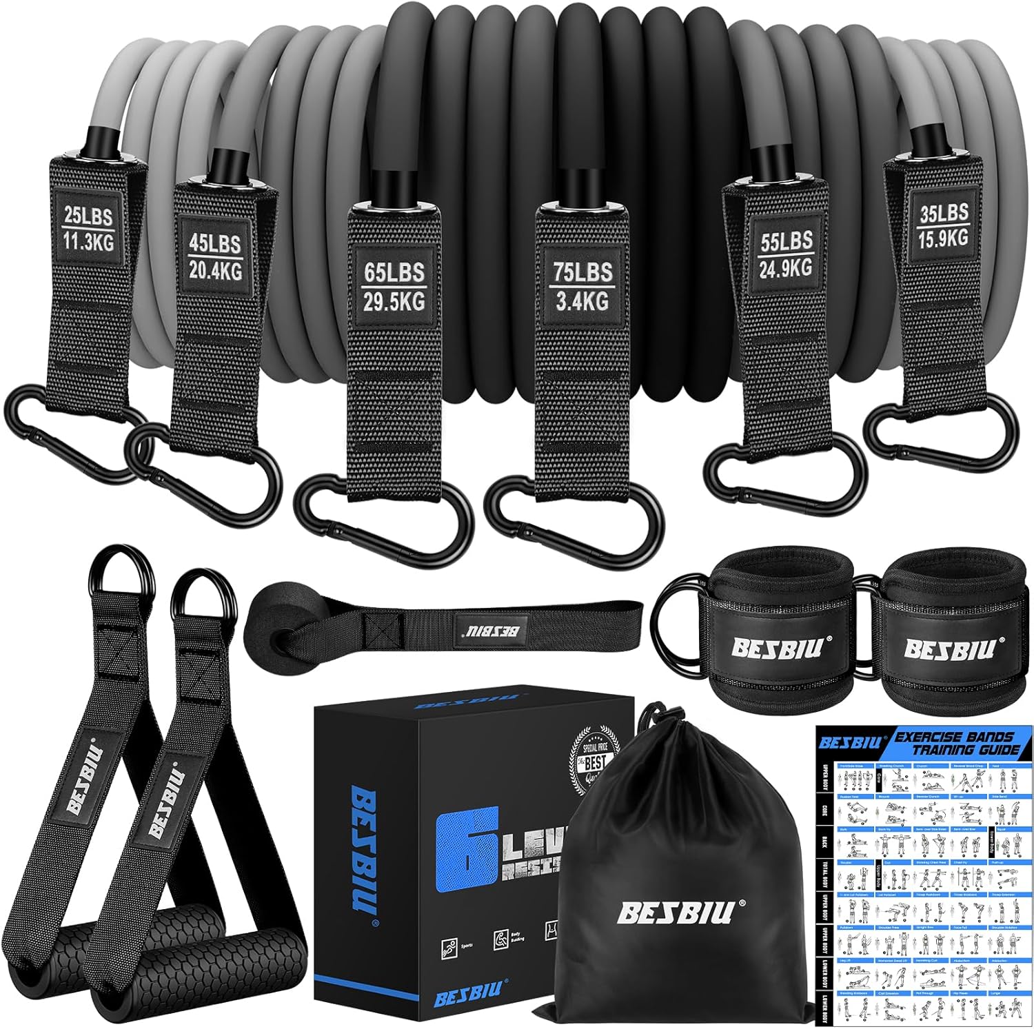 Heavy Resistance Bands for Working Out, 300lbs\/360lb\/420lb Exercise Bands Workout Bands with Handles, Door Anchor, Ankle Straps, Home Gym Workout Equipment for Men Fitness Strength Training Stretchi