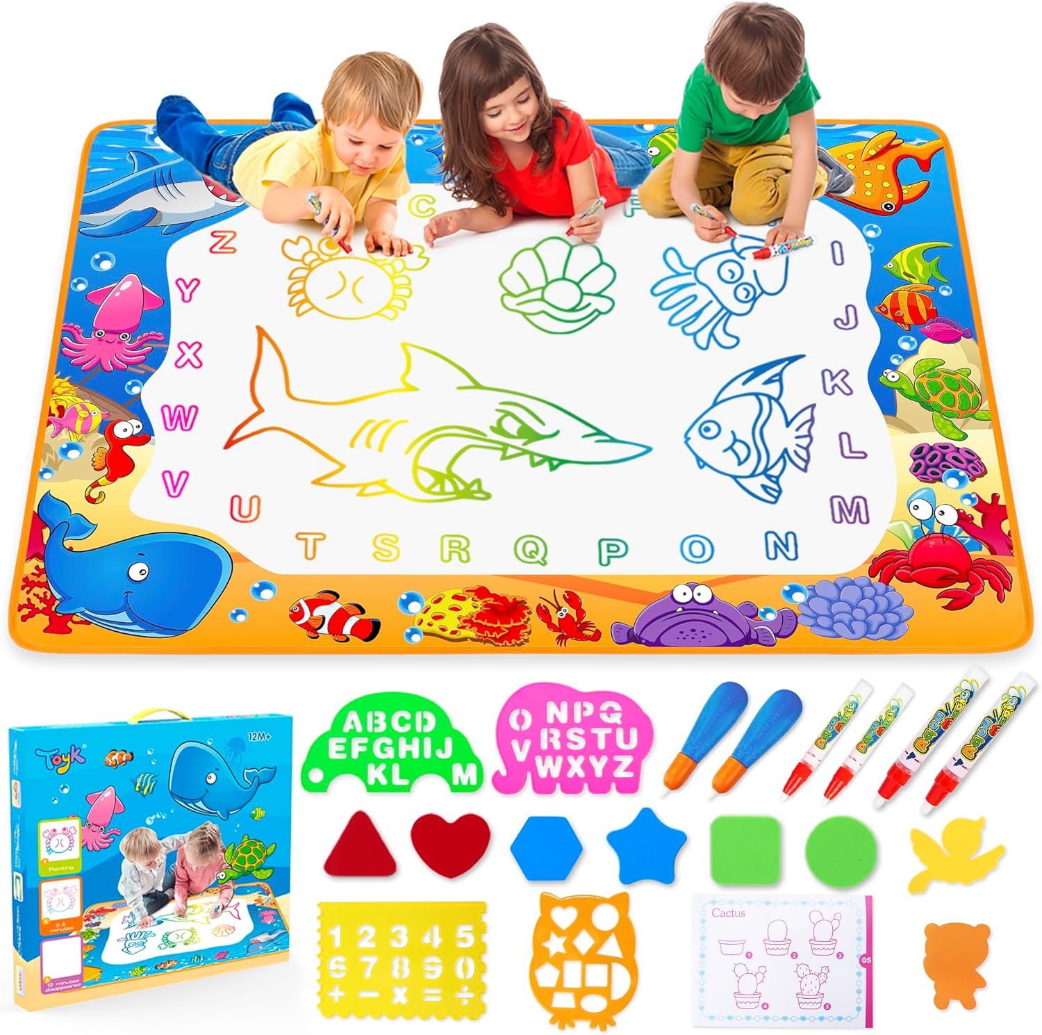 Water Doodle Mat - Kids Painting Writing Color Doodle Drawing Mat Toy Bring Magic Pens Educational Toys for Age 3 4 5 6 7 Year Old Girls Boys Age Toddler Gift