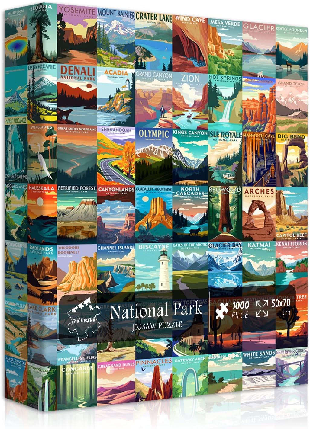 National Parks Puzzle for Adults 1000 Pieces, Travel Poster Landscape Puzzle Including Zion Yellowstone Yosemite, Nature Jigsaw Puzzles Scenery Mountain Scene
