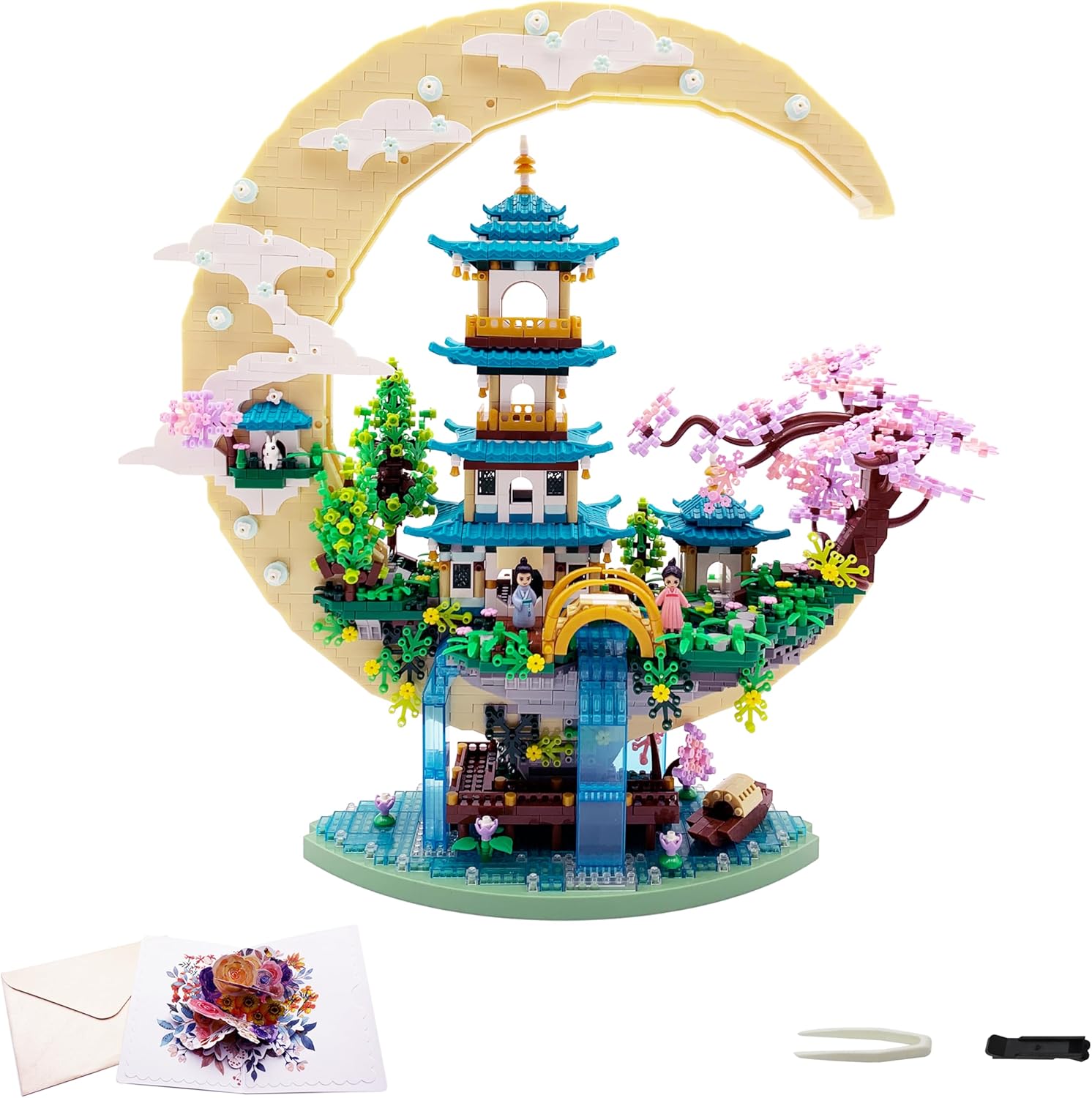 RUUQRUU 4288 PCS Cherry Blossom Tree Building Set for Adults Teens，Chinese Moon Palace Architecture Model，Micro Japanese Sakura Tree House, Mini Cherry Bonsai Tree Bricks, Creative Gift for Kids 14+