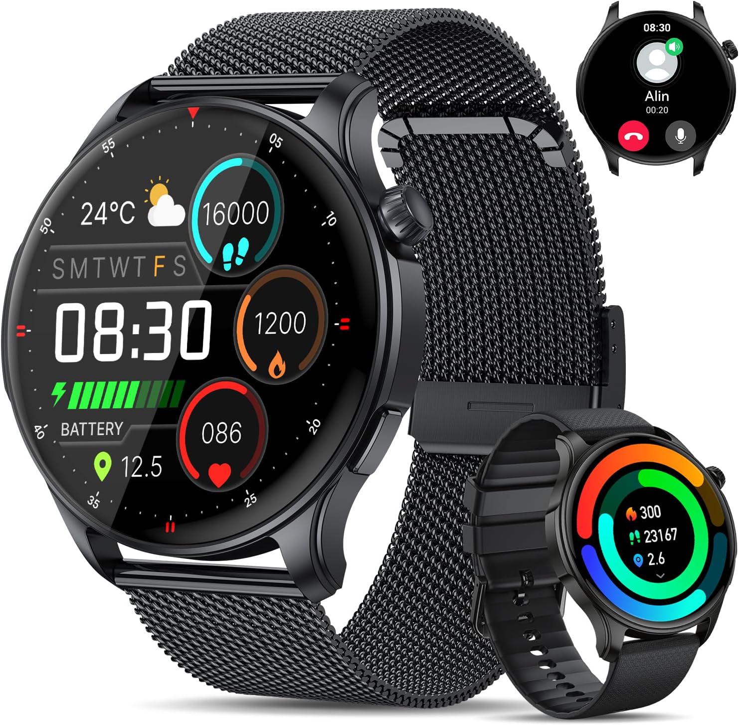 Smart Watch for Men Women Fitness Tracker: Waterproof Bluetooth Call Answer\/Make Smart Watches for Android\/iPhone Digital Mens Smartwatch Activity Pedometer Heart Rate SpO2 Monitor 120+ Sports Model