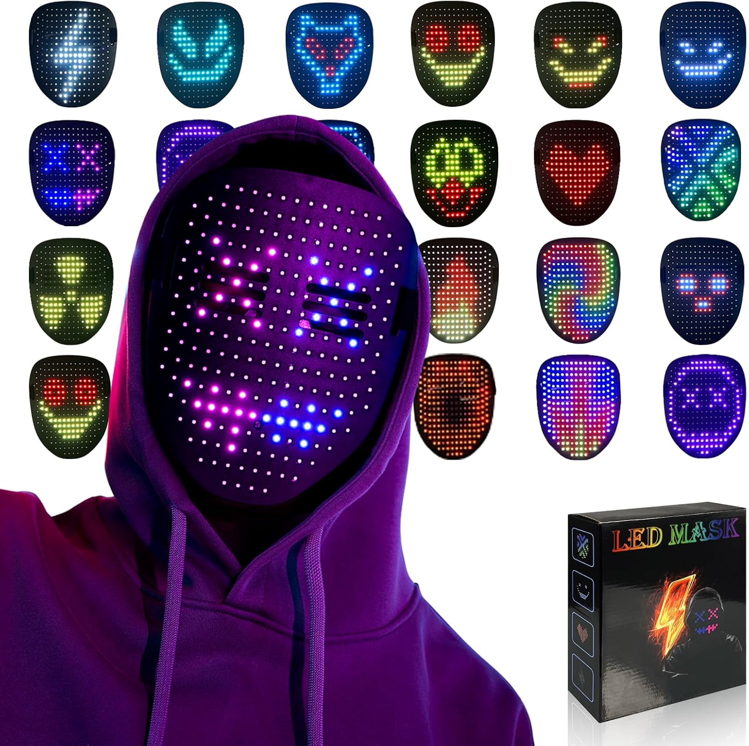 MOYACA Led Mask Light up Mask with Gesture Sensing, Cool Glowing Toys Masks Great Gift for Halloween Christmas Costume Party