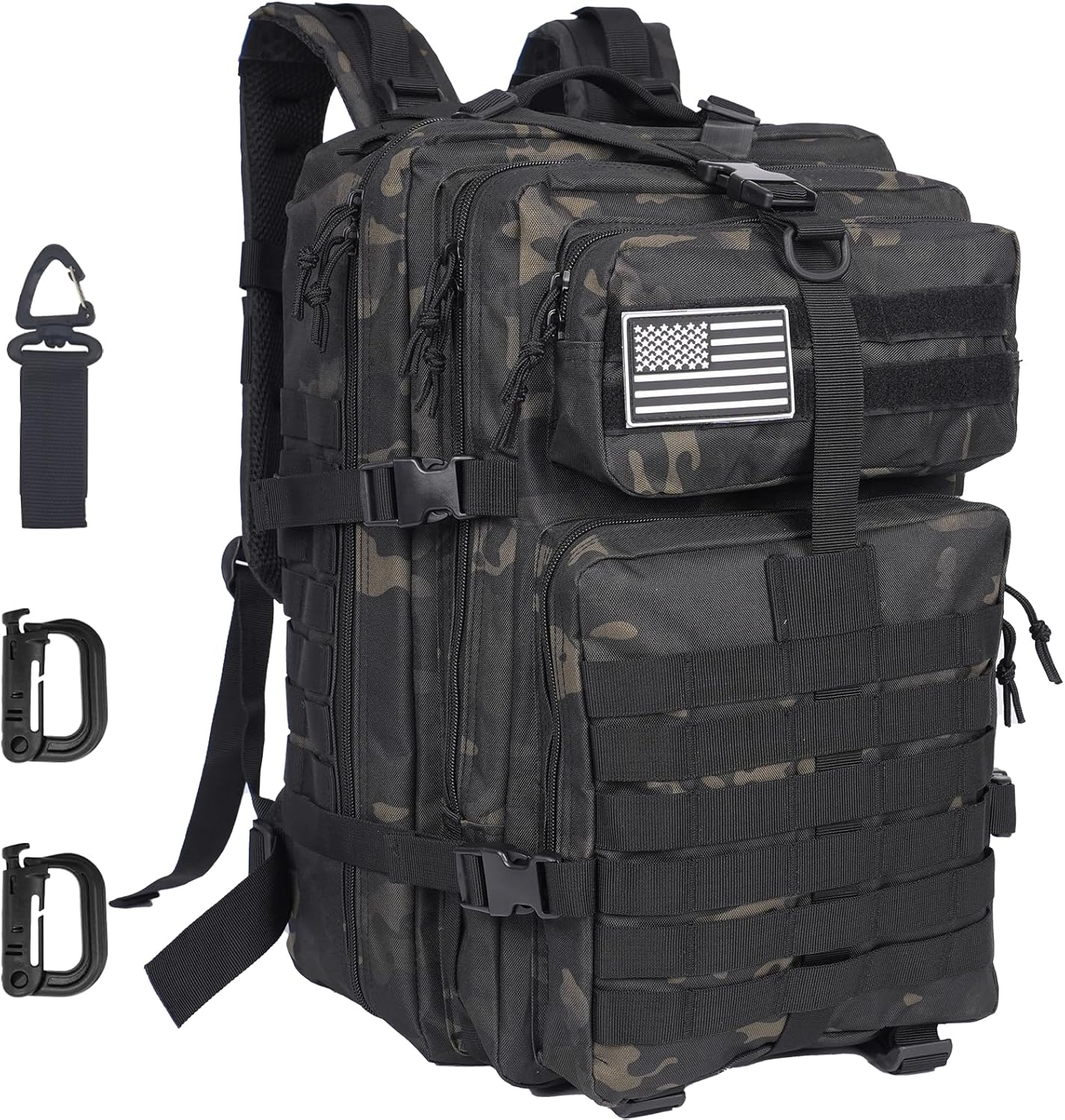 Oraynn 50L Large Military Tactical Backpack Molle Army Assault Pack for Travel Camping Hiking Fishing Backpack for men (black camo)