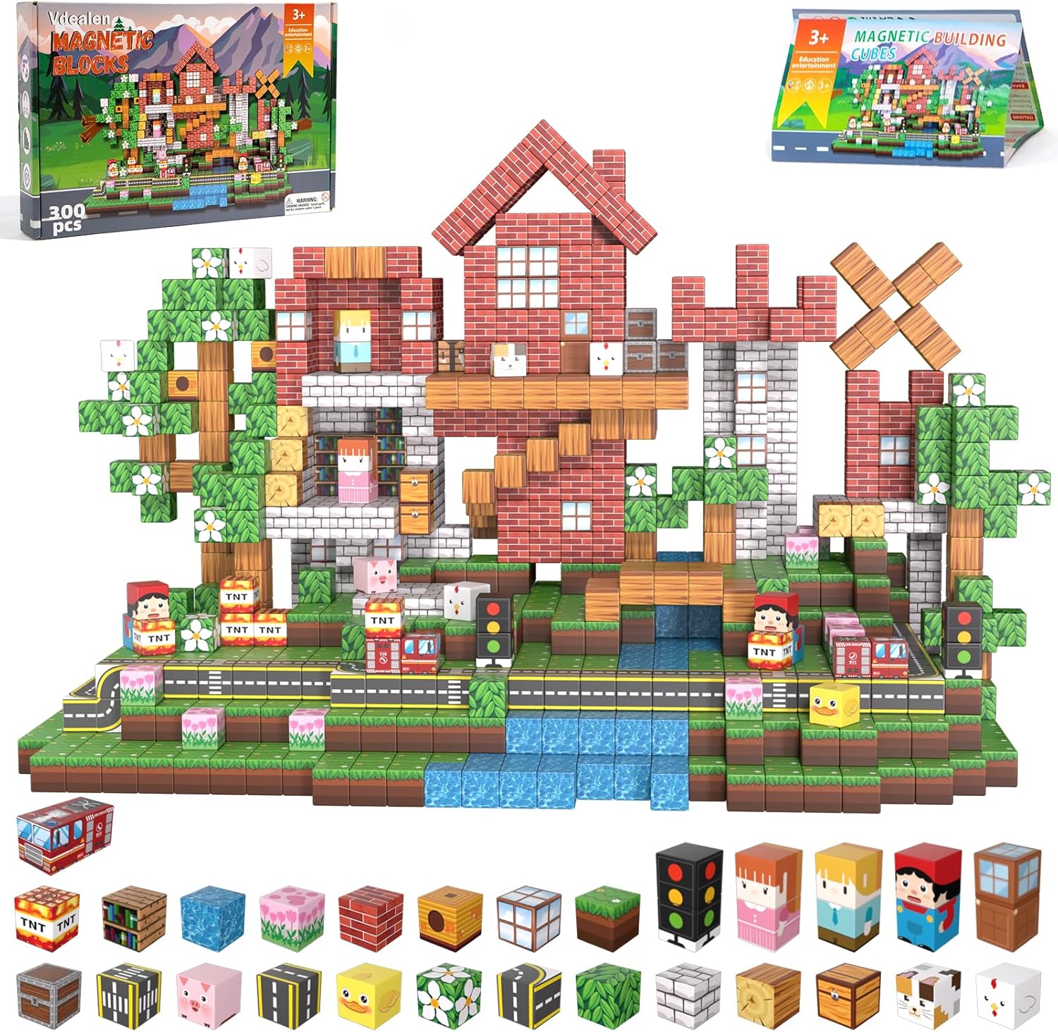 Vdealen 300 PCS Magnetic Blocks-Magnetic Building Blocks, Stacking Magnetic Cubes Toy for Kids, STEM Montessori Sensory Toys for Boys and Girls Age 3 4 5 6 7 8 9 10 11 12 Christmas Birthday Gift