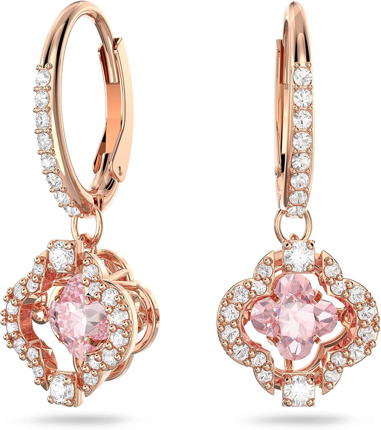 Swarovski Una Pierced Earrings with Clear Crystal Pavé Surrounding a Pink Stone on a Rose-Gold Tone Finished Setting