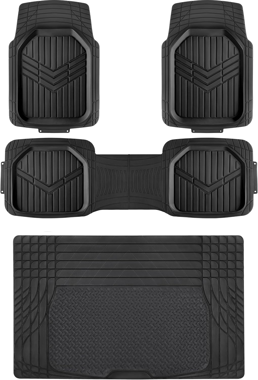 Amazon Basics 4-Piece Heavy Duty Anti-Slip PVC Floor Mats with Cargo Liner, Waterproof Trim To Fit Car Mats, Easy to Clean, Black