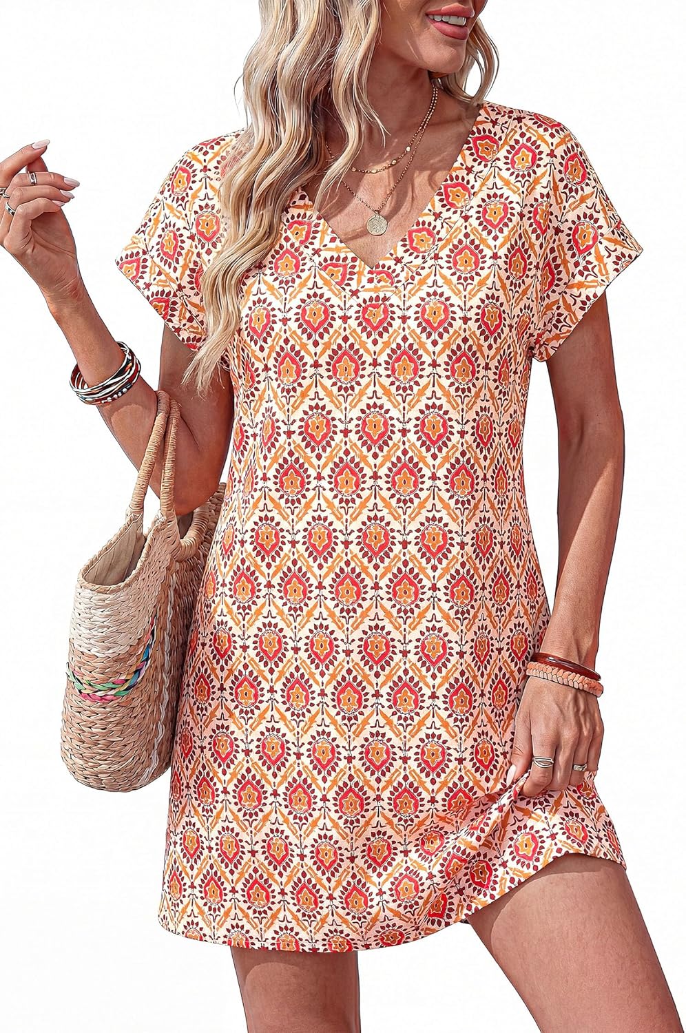 KIRUNDO Summer Dresses for Women 2026 Beach Sundress Spring Casual V Neck Boho Floral Vacation Outfits Cruise Resort Wear